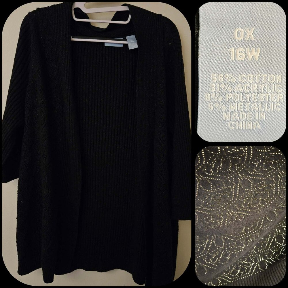 SIZE 16W LIZ & ME	cardigan black with subtle sparkles throughout 3/4 length